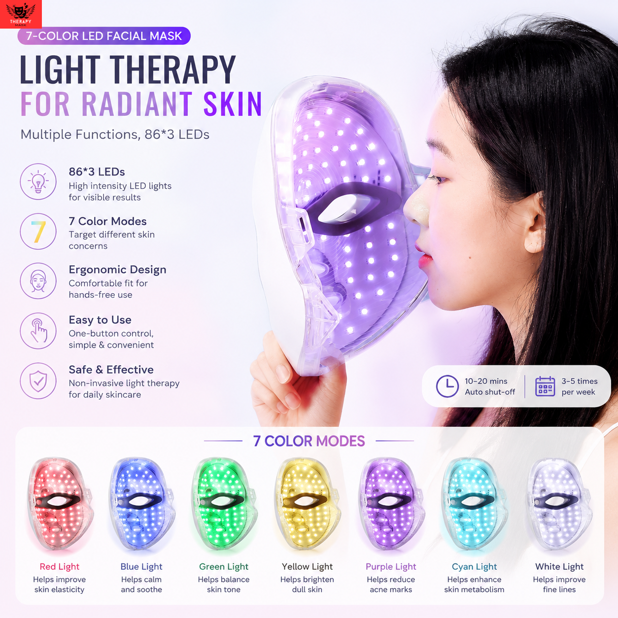 Facial Mask With Neck Red Light Therapy